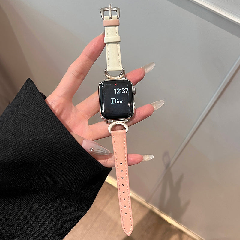 For Apple Watch 9 8 7 41mm / SE (2022) SE (2023) SE 6 5 4 40mm / 3 2 1 38mm Band Cow Leather Watch Strap - Caramel+White For Apple Watch 9 8 7 41mm / SE (2022) SE (2023) SE 6 5 4 40mm / 3 2 1 38mm Band Cow Leather Watch Strap - Caramel+White